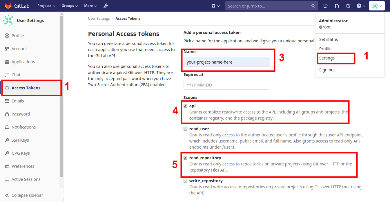 Access tokens dashboard