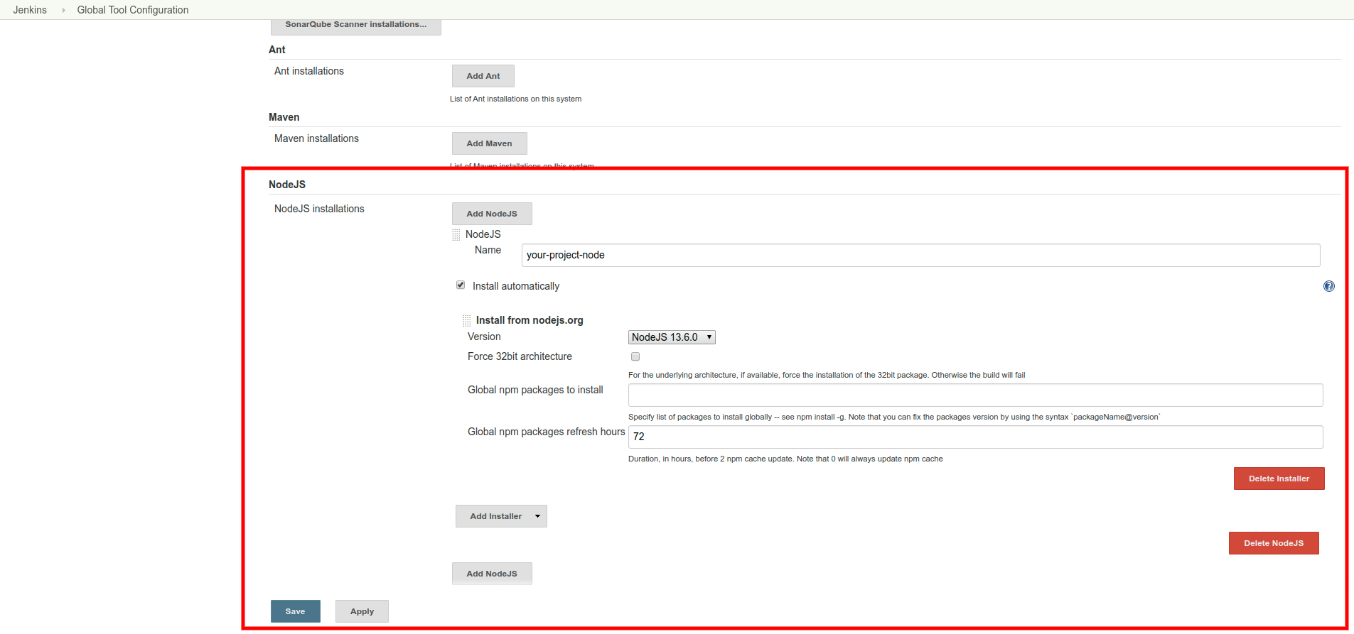 Node configuration